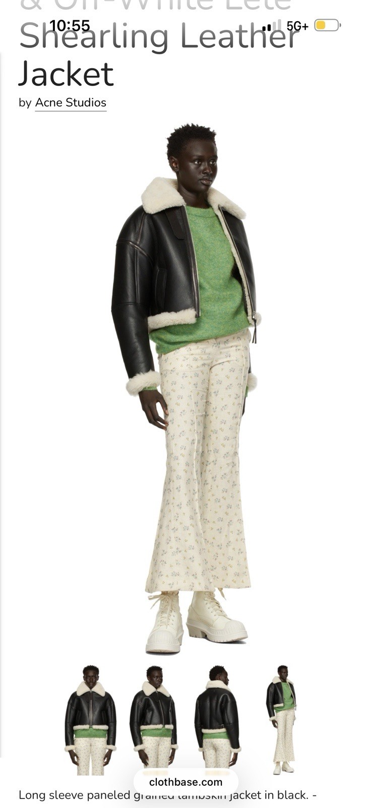 Acne Studios Black Leather And Off White Shearling Lete Jacket Cropped Sz. EU 36 thumbnail 9