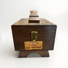 Vintage Kiwi Hand Crafted Shoe Groomer Wooden Shoe Shine Box w/2 brushes Polish.