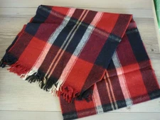 VINTAGE HANDCRAFT INC BY ELLIOT GANT 100% VIRGIN WOOL SCARF RED BLUE 11 X 48