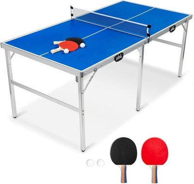 Faltbarer Tischtennistisch 180x90x76 cm inkl Netz Schläger Bälle blau portable
