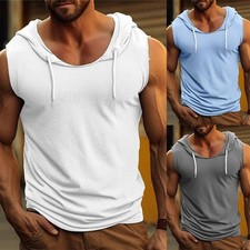 Men's Workout Tank Top Sleeveless Hoodie Gym Sweatshirt Vest Sports Top