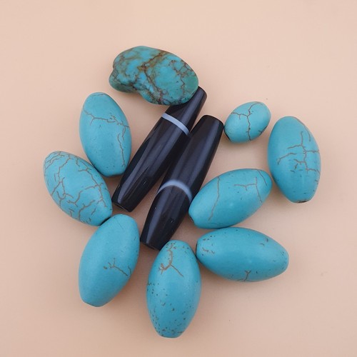 Vintage Turqouise Howlite & Agate Beads Lot of 11