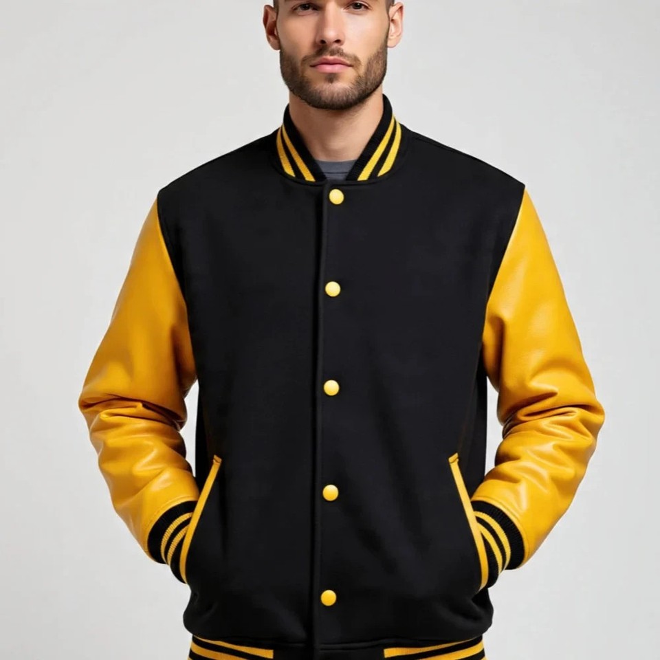 Black and Gold Varsity Letterman Jacket | Premium Wool & Leather ...