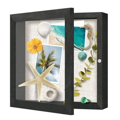 8x8 Deep Shadow Box Frame, Wooden Display Case w. Linen Board & Tempered Glas...