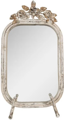 Clayre & Eef 62S296 Tischspiegel Antik Weiß 25x6x48 cm Blumenverzierung - Bild 1 von 3
