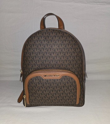 Michael Kors Jaycee Brown MK Logo Double Zip Compartment Backpack 35S2G8TB2B NEW