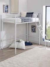 Domino High Sleeper Bed Frame White | Metal Loft Bed | Guard Rails & Ladder
