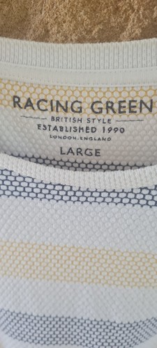 Mens Debenhams Racing Green Suze Large Striped Blue Yellow Textured T Shirt Top - Picture 3 of 10