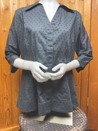 NWOT SOFT SURROUNDINGS WOMEN'S 100% COTTON Charcoal Black PRINT TUNIC BLOUSE, M - Picture 6 of 12