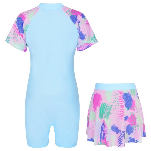 Kids Girls Beach Bathing Swimwear UV Protection Rashguard Outfits Jumpsuit+Skirt - Picture 17 of 50