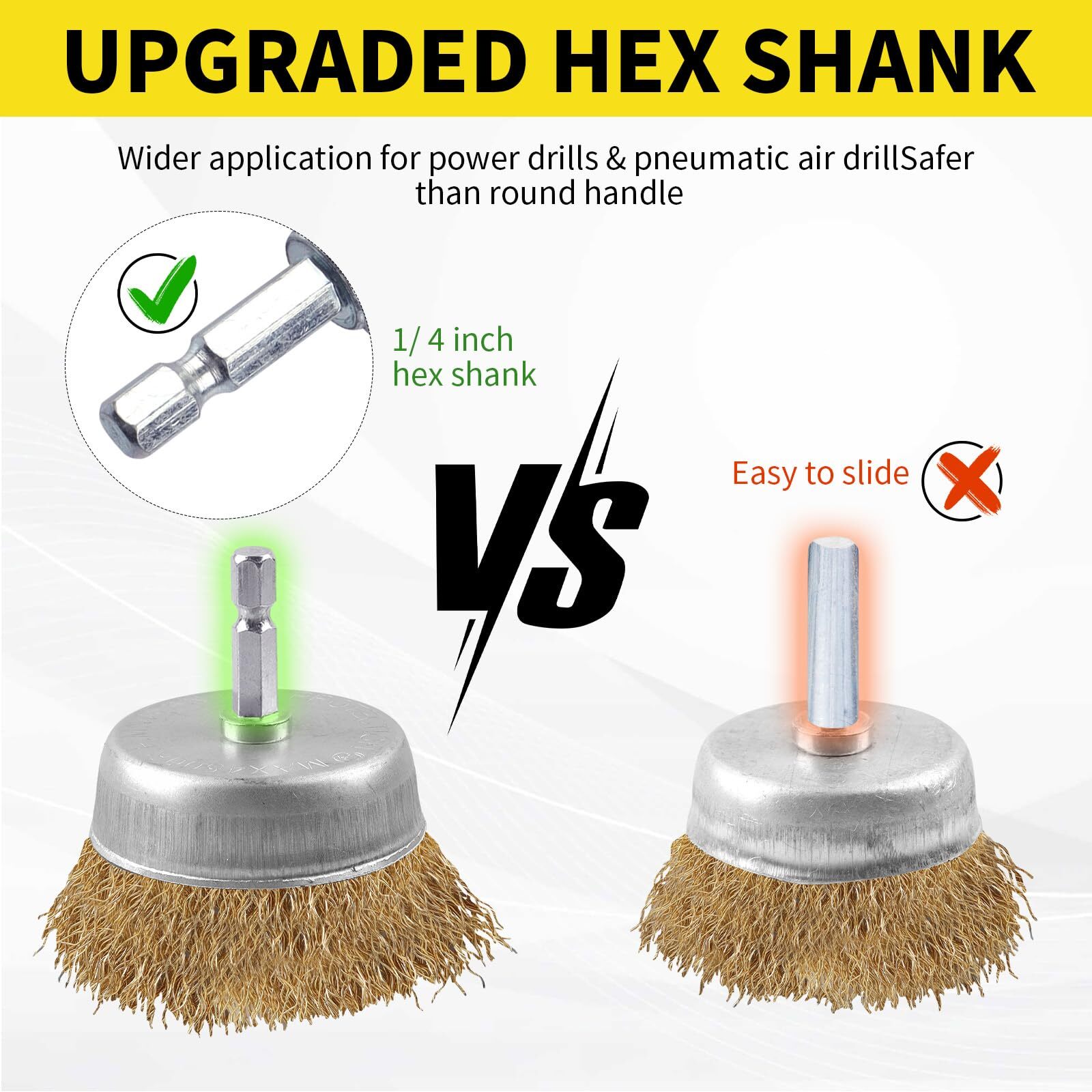 5 Pcs Wire Brush for Drill Set, Brass Wire Wheel for Drill, 1/4 Inch Hex Shank