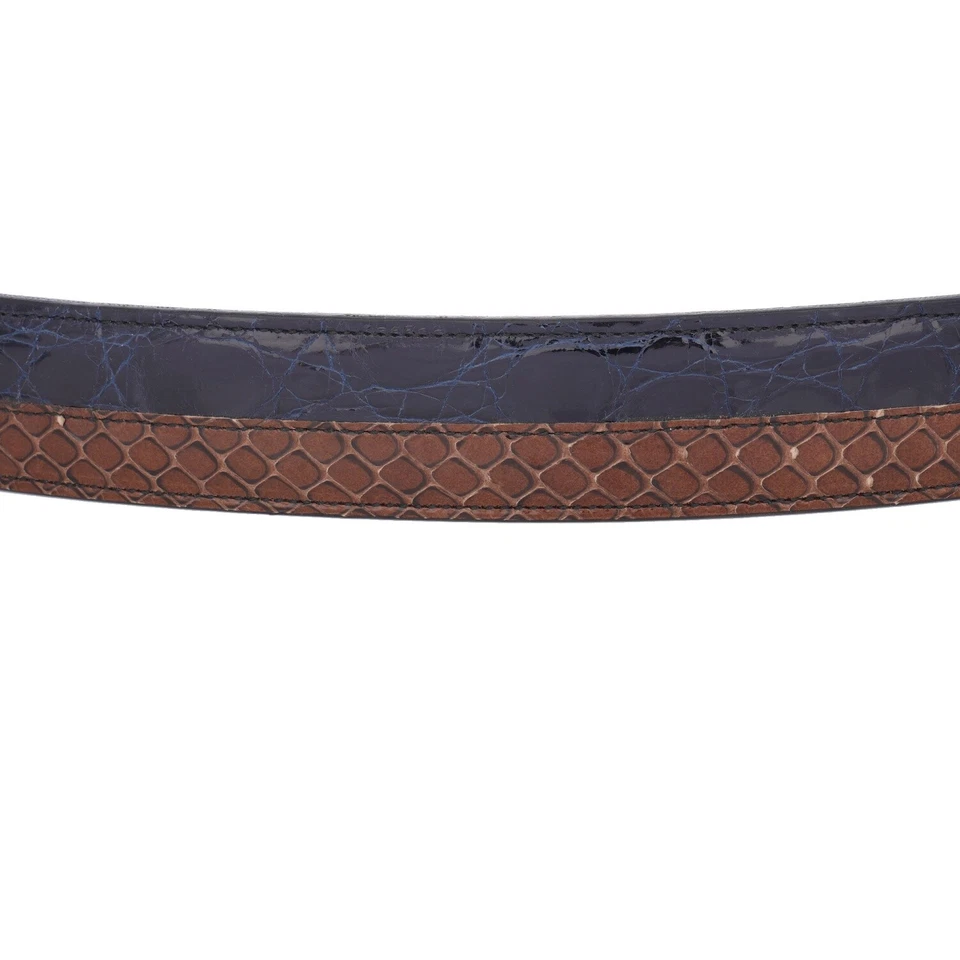 DOLCE & GABBANA Edición Limitada Croco Serpiente Cuero Cinturón Azul Marrón 95 38 Foto 2 de 4
