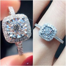 14K White Gold FN 3CT Round Cut Halo Diamond Lab-Created Engagement Wedding Ring