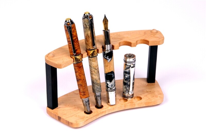 Lanier Pens - Round 5 Pen Birds Eye Maple and Ebony Upright Pen Stand
