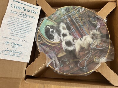 Cat Dog Plate Dish Little Shopkeepers CHAIN REACTION Hamilton Collection OGP