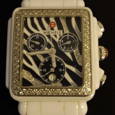 Michele Chronograph Deco White Ceramic Zebra Dial Diamond  display picture 1
