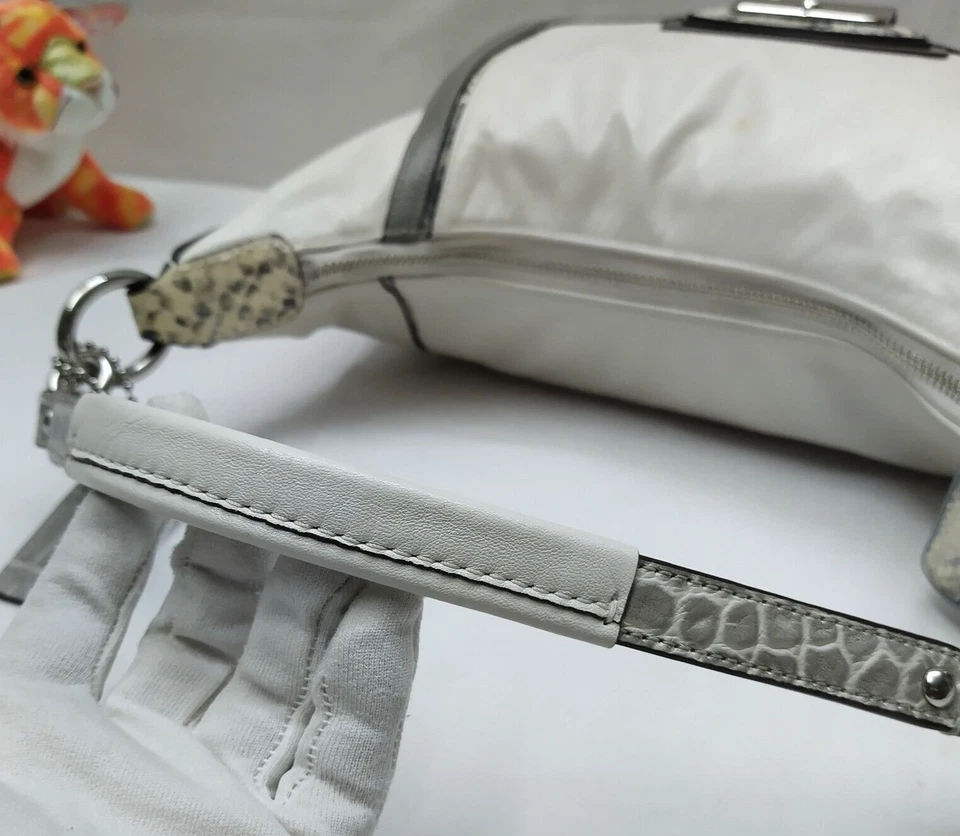 Bolso de Hombro Coach Kristin Blanco Gris Cuero Detalle Piel de Serpiente Cierre con Cremallera Foto 4 de 4