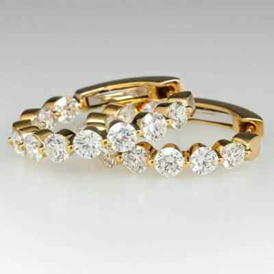 2Ct Lab Created Round Diamond Women's Huggie Hoop Earrings 14KYellow Gold FN