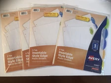 AVERY  Insertable Dividers Style Edge Plastic 5 Tabs Packs 11387 4-Pack Count