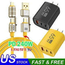 65W Fast Type C Wall Charger, 240W Super Fast Cable For iPhone 17 16 15 Pro Max