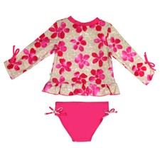 Floatimini Rash Guard set Pink Daisies 3/4 sleeve Sz 7/8 Girls