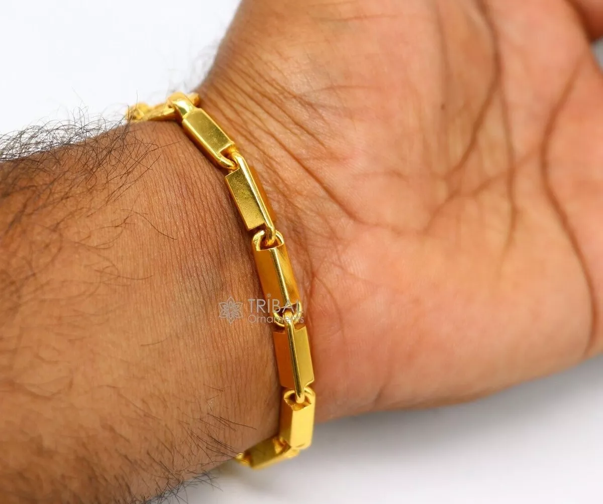 14kt Solid Yellow Gold Handmade Fashion Mens Nugget Bracelet 9 mm 25 grams  7