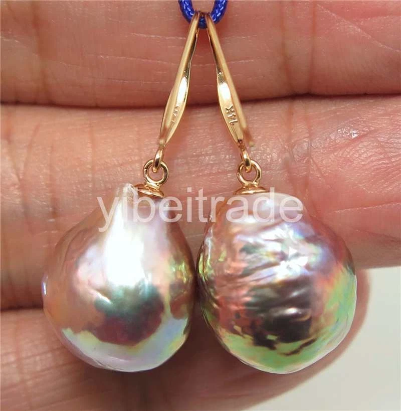 ENORMES PENDIENTES LUMINOSOS KASUMI FW PERLA Y ORO MACIZO 14K de 13-16 mm Foto 3 de 3