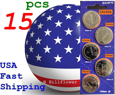 15 pcs CR2450 2450 LM2450 BR2450 Card 3V Sony Lithium Battery Exp 2029