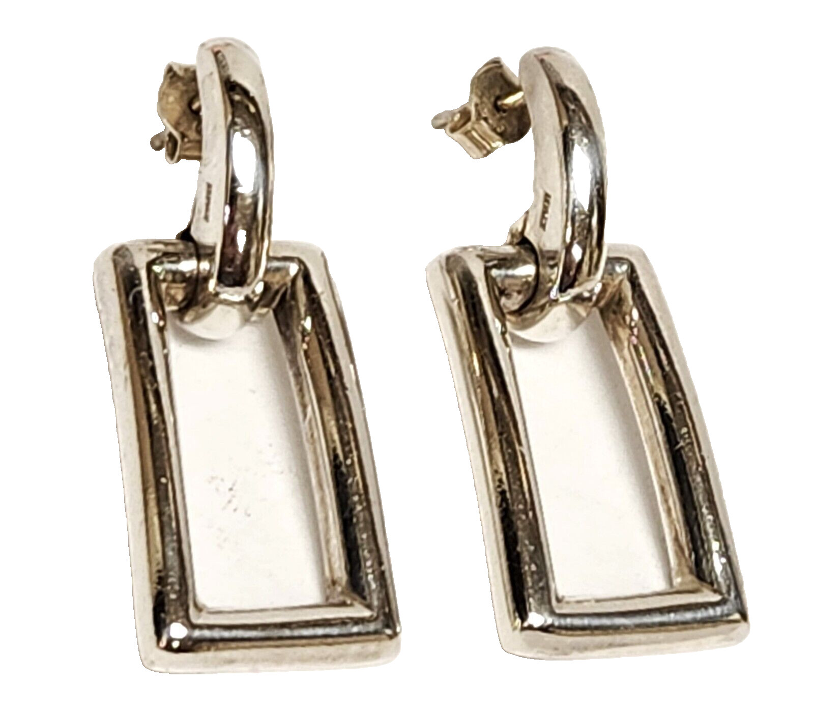 Sterling Silver Rectangle Hoop Drop Earrings 1.25… - image 2