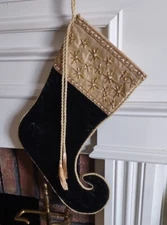 Velvet Stocking Green & Gold Elf Toe  Christmas Jester pearls studded