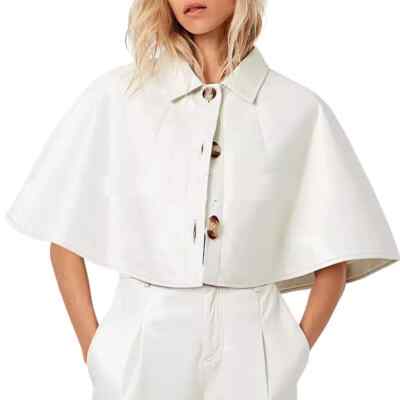 Stilvolle Echtleder Weiß Handarbeit Leder Trendy Damen Leder Cape Jacke