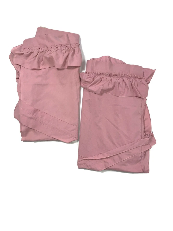 2 Vintage 60s Pink Ruffle Curtains Drapes Window Treatments Rare Handmade Decor - Image 3 of 4