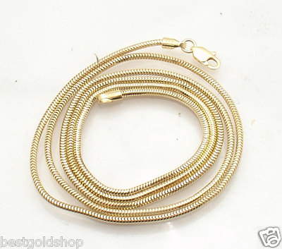1,6 mm massive runde Schlangenkette Halskette echt 14K Gelbgold ALLE LÄNGEN