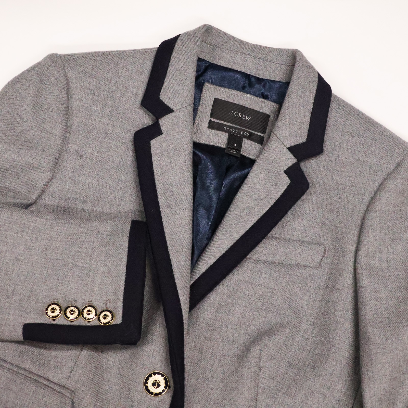 J Crew Gray Tipped Schoolboy Blazer Women 0 Jacket 100% Wool