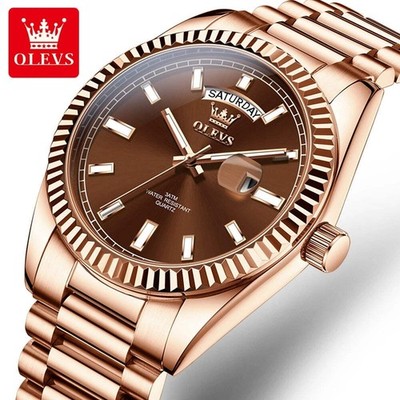 OLEVS Men's Watch Top Brand Luxury Wrist Watch For Men Fashion Rose Gold Stainle