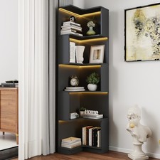 5Tier Corner Book Shelf Bookshelf Bookcase W/Baffle L-Shaped Display Stand Black