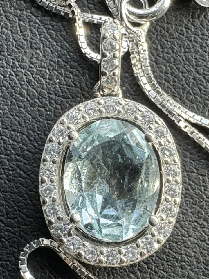 COLLAR COLGANTE AGUAMARINA AZUL AGUAMARINA BRILLANTE PLATA 0,925. 10x8 mm Ovalado 1,76 Ct. Foto 2 de 4
