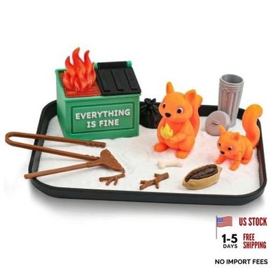 Dumpster Fire Zen Garden for Desk, Squirrel Edition Office Decor | PETG