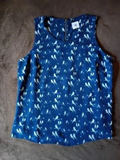 Cabi Blue Parakeet Bird Print Sleeveless Blouse Size M