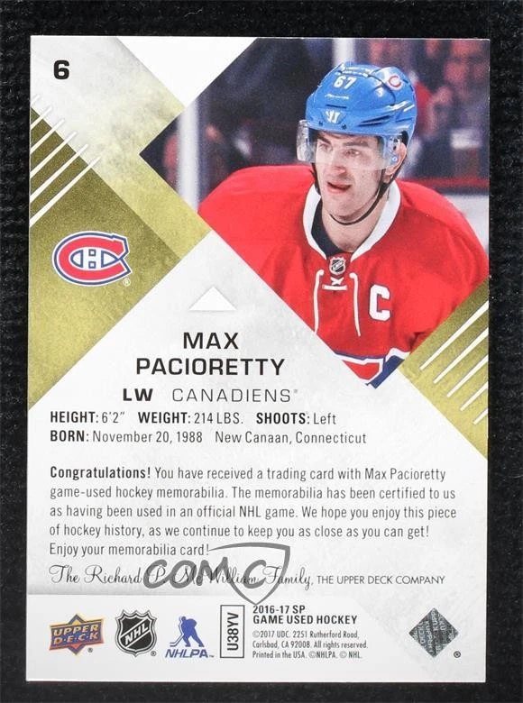 2016-17 SP Game Used Gold Spectrum Premium Material /10 Max Pacioretty #6 - Image 2 of 2
