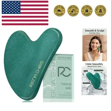 Gua Sha Facial Tools: Jade Stone Guasha Tool for Face Acupuncture Therapy, Fa...