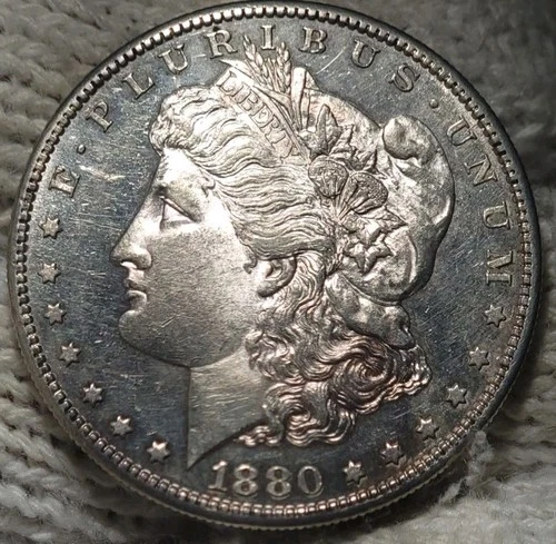 1880-s Morgan Silver Dollar Brilliant Uncirculated Cameo With Slight Mirrors