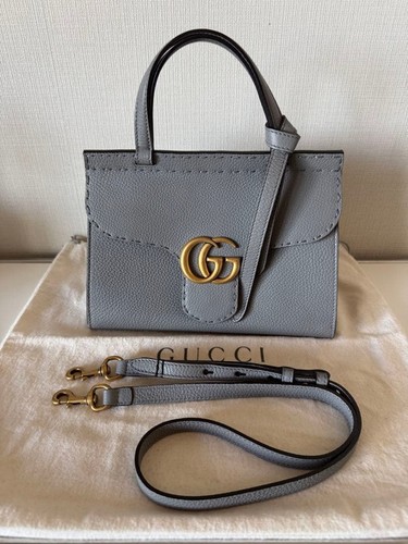 GUCCI GG Marmont Top Handle 2-way Bag Handbag Shoulder Gray Leather 442622 Used