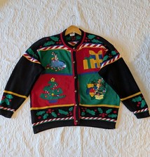 Disney Store 1996 Winnie the Pooh Christmas Cardigan Large 16-18 Patchwork 070