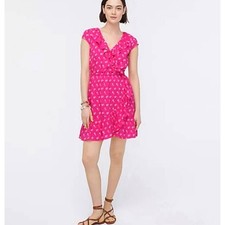 J Crew V-Neck Ruffle Dress in Floral Print Pink Women's 6 NWT