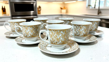 12 Piece Ceramic Gold Design Tea Set Cup and Saucers Gold White Design Gift