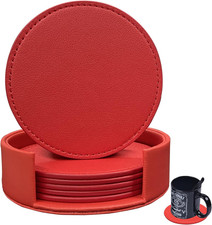 Coasters Set of 6 Soft Leather Drink Coaster Round Coaster with Sewing Around, S