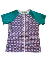 Garnet Hill Kids Rash Guard Shirt Girls 8 Purple Teal Short Sleeve Zip Swim Top