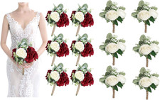 Set of 6 Ivory  Burgundy Bridesmaid Bouquets for 2024 Weddings