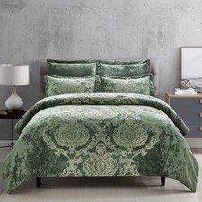 Metallic Print Comforter Set Distressed Velvet Face Queen Blackish Green Gold